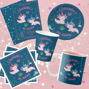 Cute Happy Axolotl Birthday Party Invitation