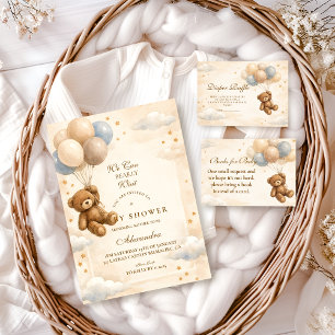 We Can Bearly Wait Teddy Bear Balloon Baby Shower Invitation