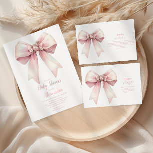 Pink Bow Girl Baby Shower Invitation
