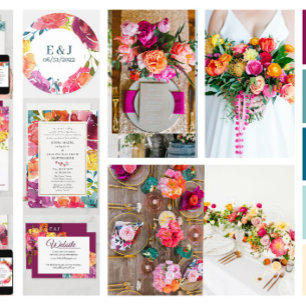 Bright Summer colorful turquoise floral Wedding  I Invitation