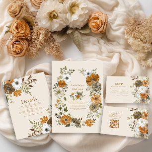 Elegant Autumn Watercolor Floral Wedding All In One Invitation