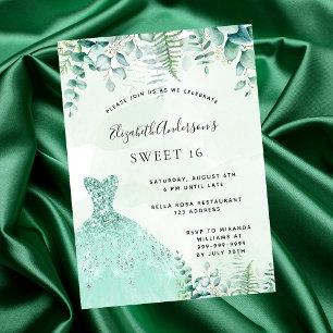 Budget Sweet 16 enchanted forest dress invitation
