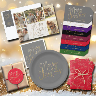 Gold Merry Christmas Five Photos Holiday Card