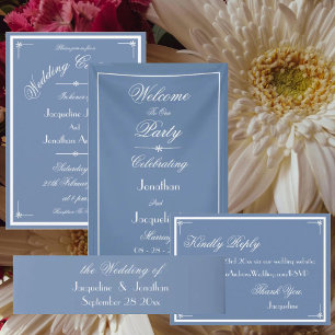 Dusty Blue Script Elegant Wedding Welcome Backdrop Banner