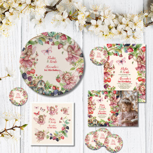 Magical Fairy Strawberry Garden Pixie 1st Birthday Wrapping Paper