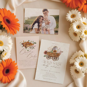 Boots & Bottles Pink Cowgirl Western Baby Shower Invitation