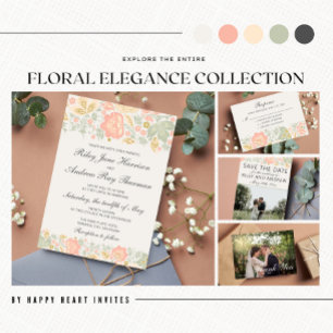 Invitation Baby shower d'élegance florale Peach Blush Sage