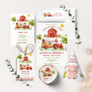 Red Farm animals 2nd birthday party Invitation