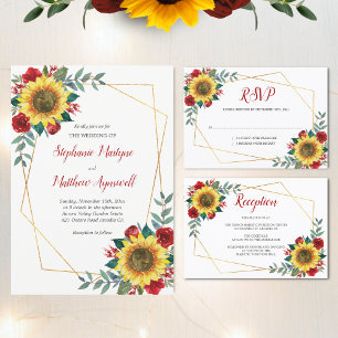 Invitation Tournesol géométrique Roses rouges Mariage floral