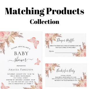 Invitation Baby shower fille papillon pampas rose or luxe