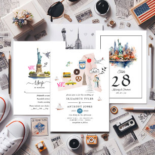 Invitation Watercolor New York USA Destination Wedding