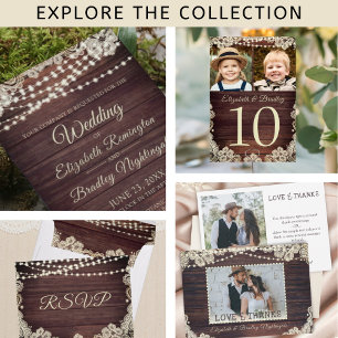 Budget Wedding Rustic Wood Lights Lace Invitation