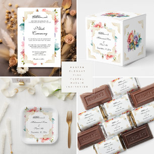 Modern Elegant Blush Pink Floral Nikah Muslim Invitation