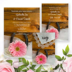 Pink Daisy Lace Country Western Wedding RSVP Card