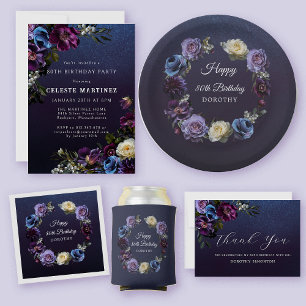 80th Birthday Personalized Moody Purple Flower Napkin