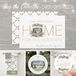 New Home Photo Christmas Wreath Change of Address Holiday Card