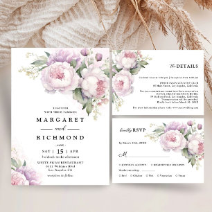 Dusty Purple Peony Floral Wedding Thank You 