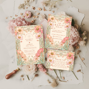 Pastel Poppy Garden Wedding Invitation