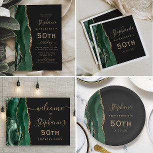 Invitation Emerald Green Gold Agate Dark 50th Birthday Party