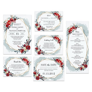 Gold Geometric Boho Floral Wedding Invitation