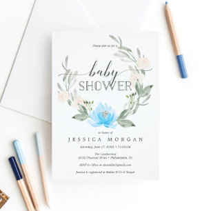 Pastel Blue Book Request Baby Shower Invitation