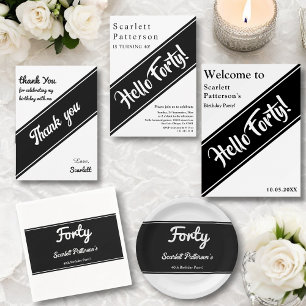 Elegant Chic Black And White Modern 40th Birthday Paper Plate