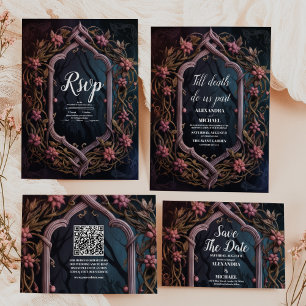 Art Nouveau Floral Gothic Halloween Wedding All In One Invitation
