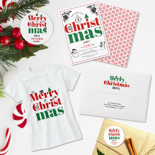 Vintage Christmas elements bold typography Holiday Postcard