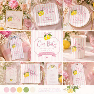 Ciao Baby Lemon Bows Girls Baby Shower Invitation Paper Plate