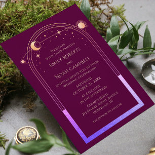 Celestial Fuchsia Gold Photo Wedding Save The Date Vellum Invitations