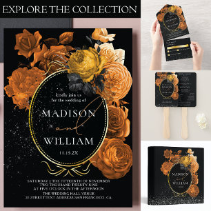Wedding Black and Orange Floral Personalized Binder