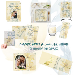 Pale Butter Yellow Soft Blue Floral Wedding Acrylic Invitations