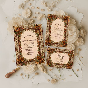 Autumn Woodland Botanical Quinceañera Invitation