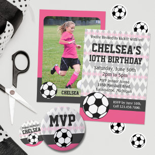 Girl's Soccer Party Custom Birthday Invitation