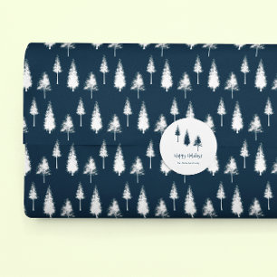 Papier Cadeau Arbres d'hiver bleus de la Marine
