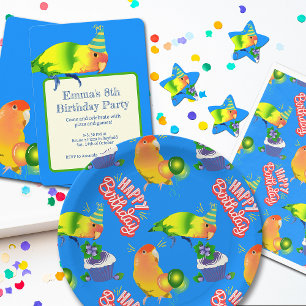 Cute Lovebird Party Parrot in Birthday Hat on Blue Star Sticker