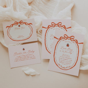 A Little Love Bug Pink Plaid Ladybug Baby Shower Enclosure Card