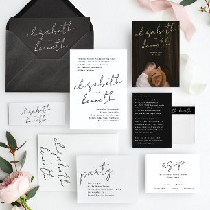 Simple Modern Custom Names Tuxedo White Wedding Invitation