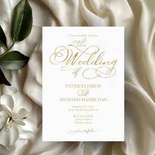 Invitation Mariage classique simple Elegant Gold Foil Script