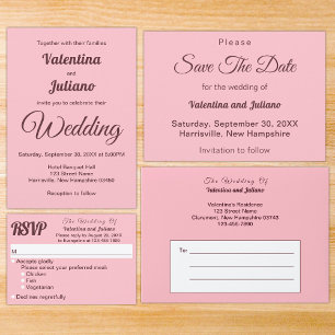 Minimalist Pink With Dark Burgundy Text Wedding Envelope