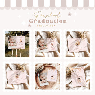 Photo Pink Preschool Teddy Bear Graduation Invitation