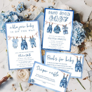 Blue Jean Baby is On The Way Denim Boy Baby Shower Invitation