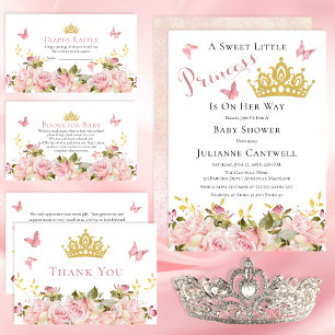 Crown   Butterflies Floral Princess Baby Shower Invitation