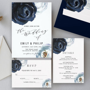Chic Navy Blue Peony Pre-Printed Address 5x7 Envelope