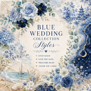 Elegant Blue white Hydrangea Floral Wedding Invitation