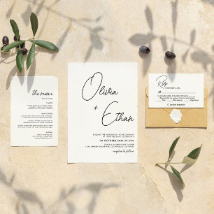 Menu Moderne minimaliste Mariage noir et blanc