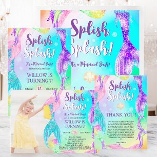 Beach mermaid tails ocean photo Kids birthday Invitation