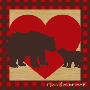 Flannel and Wood Mama Bear Baby Shower Invitations