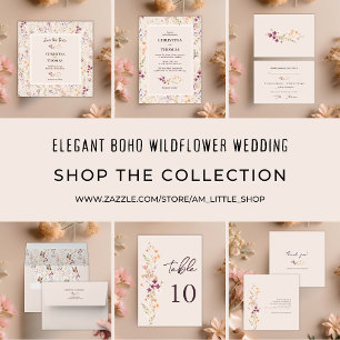 Elegant Boho Wildflowers Fall Wedding Invitation