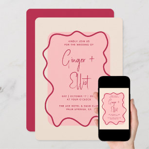 Modern Bold Wavy Frame Magenta Pink Wedding Gold